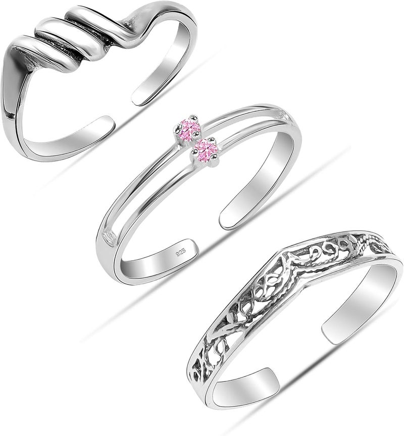 LeCalla 925 Sterling Silver Minimalist Toe Rings Set of Toe Ring Lightweight Simple Antique Open Adjustable Toe-Rings Beach Foot Jewelry Set for Women - Image 3